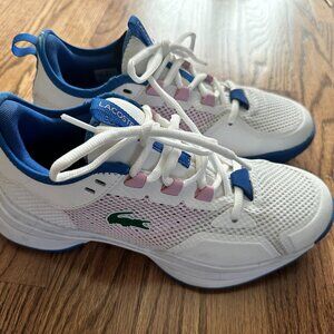 Lacoste AG-LT 21 Womens Tennis Shoe - White/Blue/Light Pink, Size 8